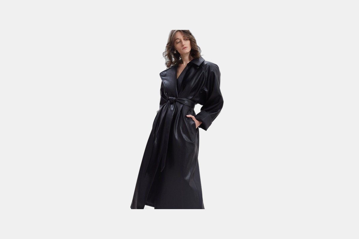 Henna Oversized Faux Leather Trench - Black