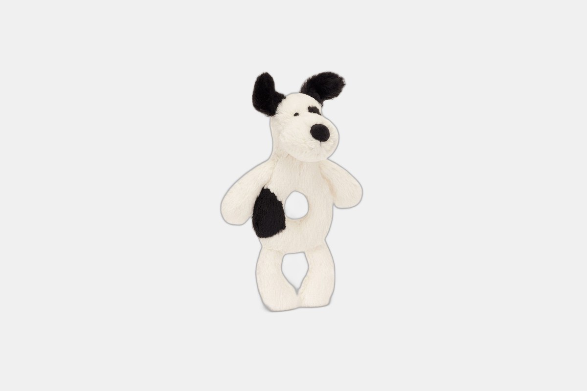 Jellycat Bashful Black & Cream Puppy Ring Rattle