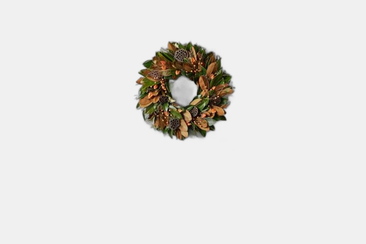 Williams Sonoma Magnolia Lantern Live Wreath